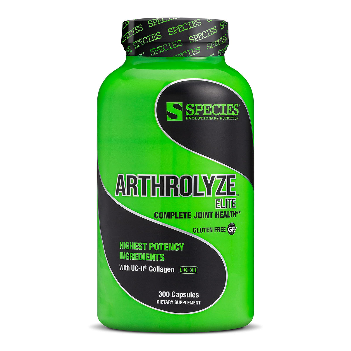 Species Nutrition frasco Arthrolyze Elite frente mostrando etiqueta y beneficio visual