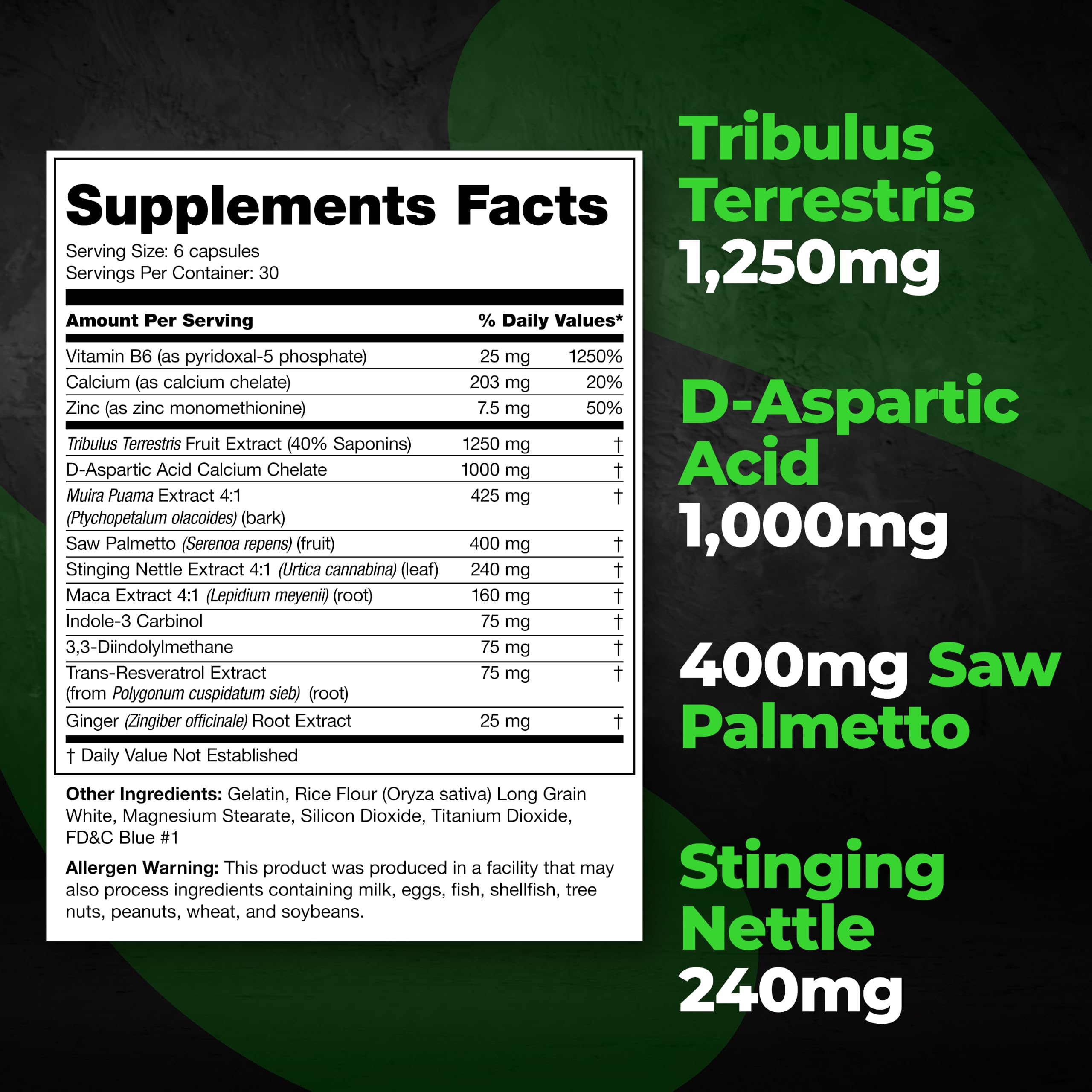 Etiqueta con ingredientes Testolyze Species Nutrition y beneficios para hormonas