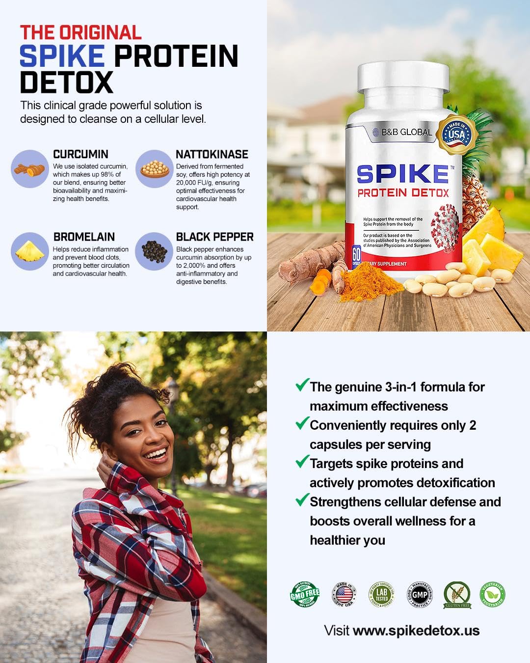 Spike Protein Detox frasco abierto enseñando la tapa segura y práctica