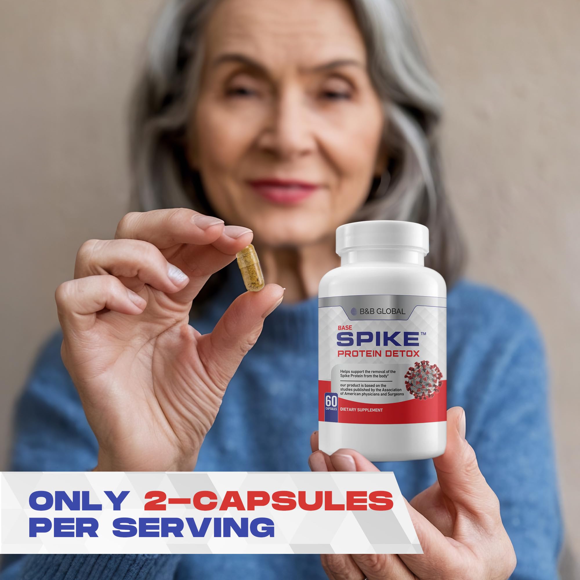 Spike Protein Detox cápsula en mano para comparar tamaño y conveniencia