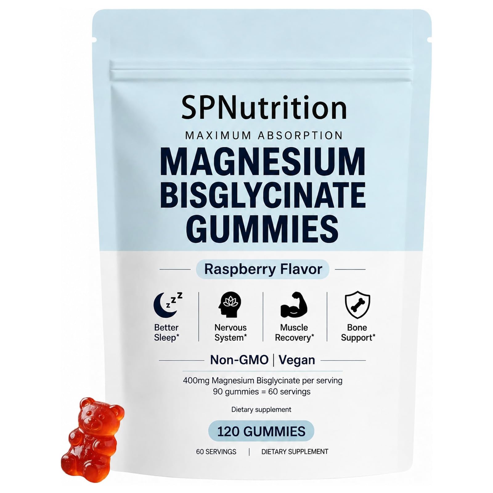 SPNutrition frasco frontal de gomitas con etiquetado claro y conveniencia