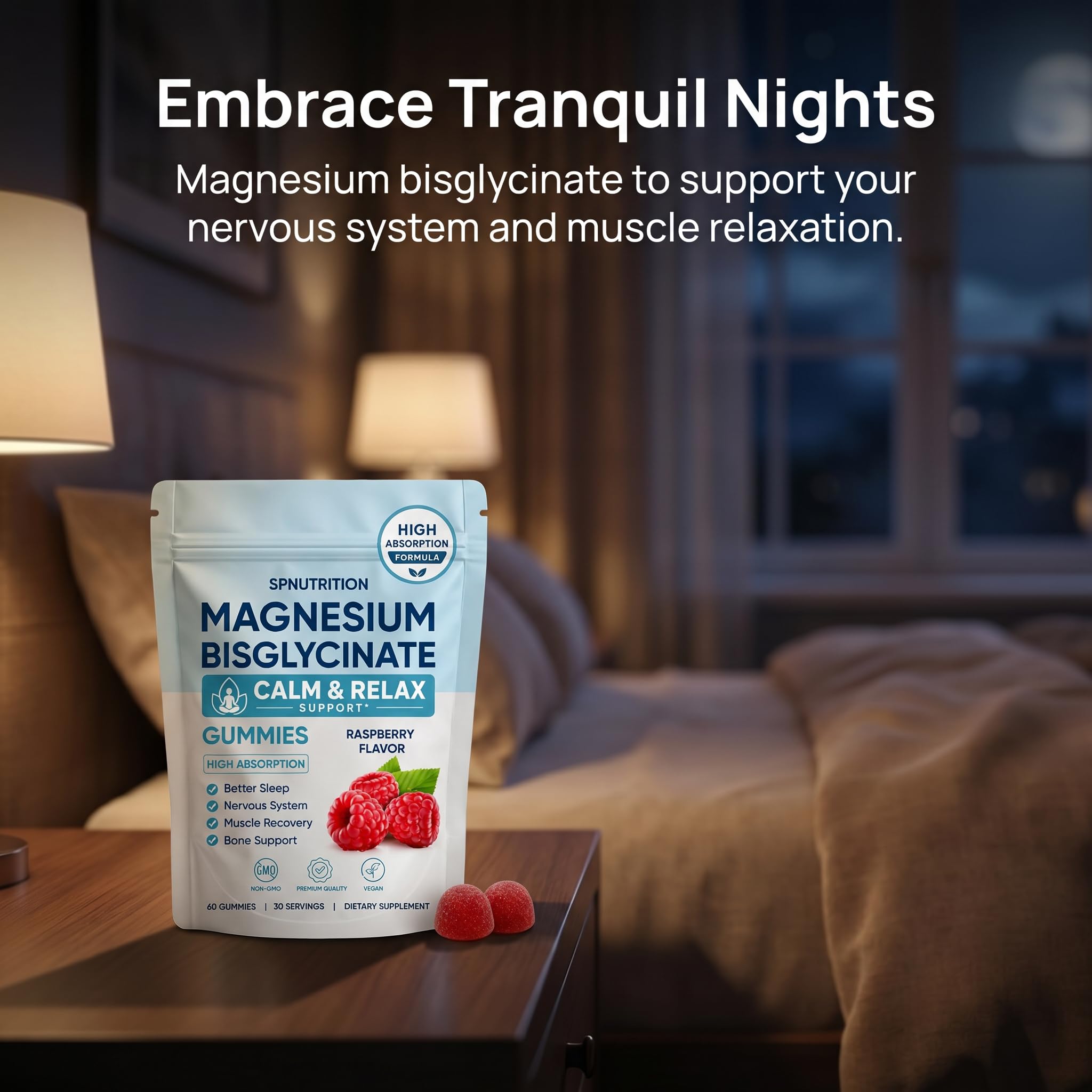 SPNUTRITION gomitas sobre fondo con frambuesas que transmite sabor natural
