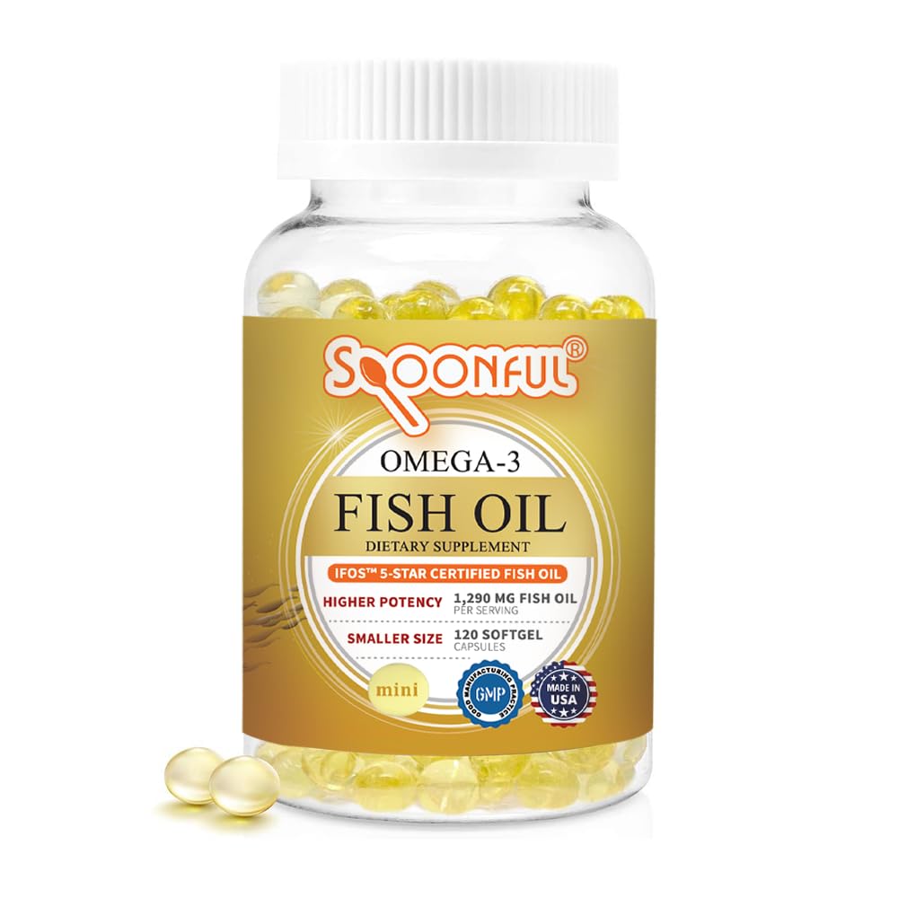 Spoonful frente del empaque mostrando dosis y beneficios de omega-3