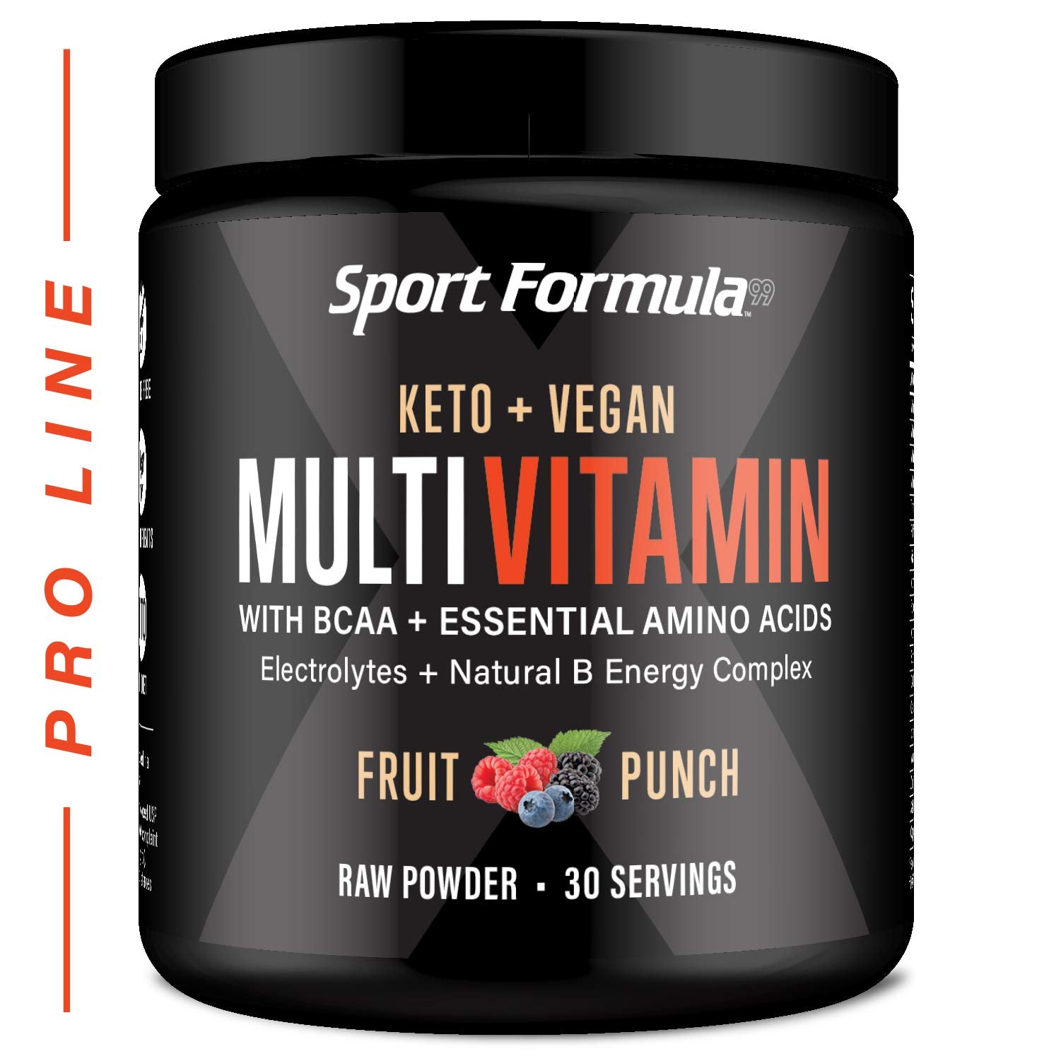 Sport Formula 99 envase frontal muestra diseño y sabor fruit punch, fácil identificación