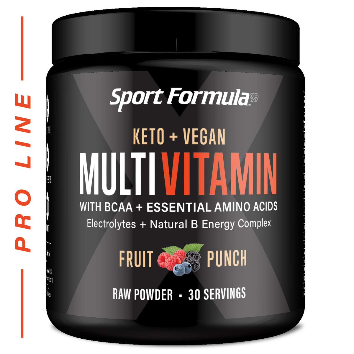 Sport Formula 99 envase frontal muestra diseño y sabor fruit punch, fácil identificación