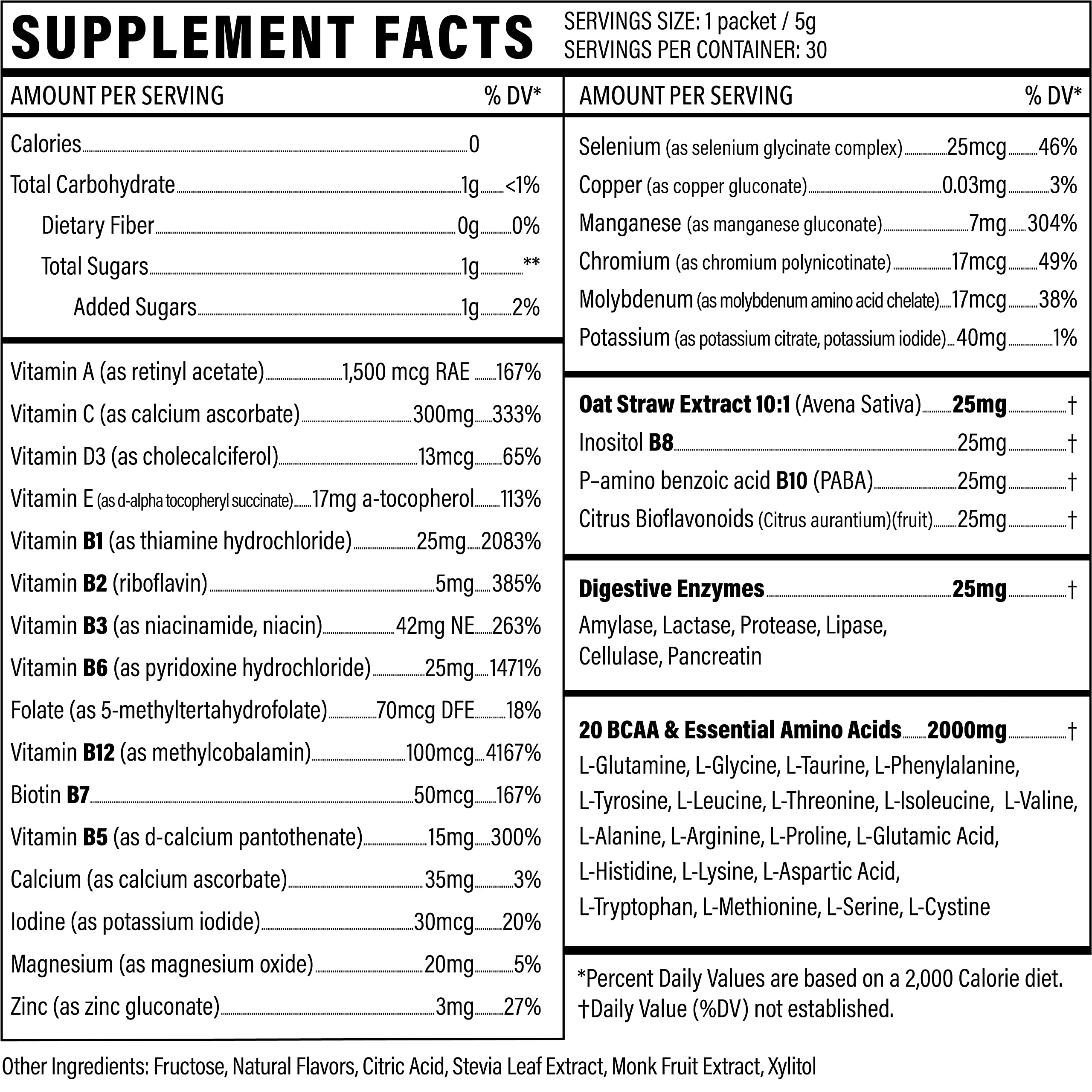 Sport Formula 99 etiqueta de ingredientes, información clara de vitaminas y minerales