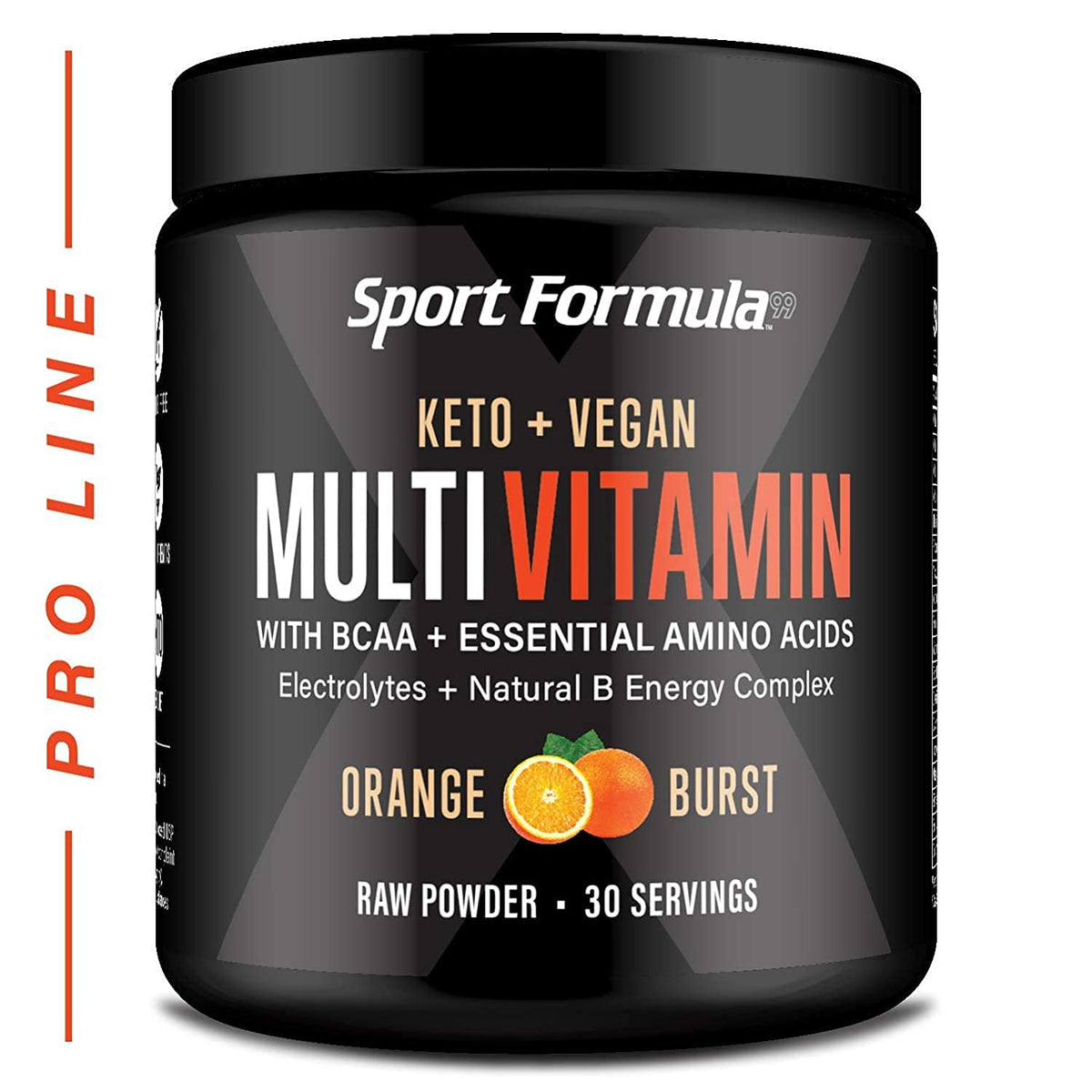 Sport Formula 99 frente del envase mostrando el sabor Orange Burst y beneficios