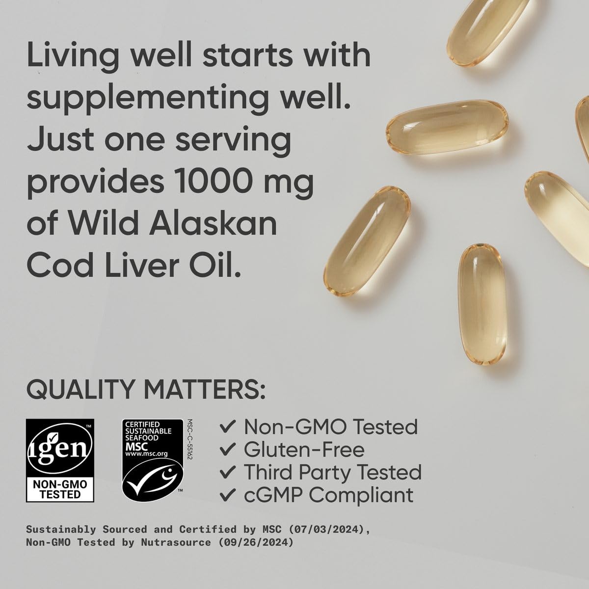 Sports Research botella abierta con softgels visibles que facilita la dosificación diaria