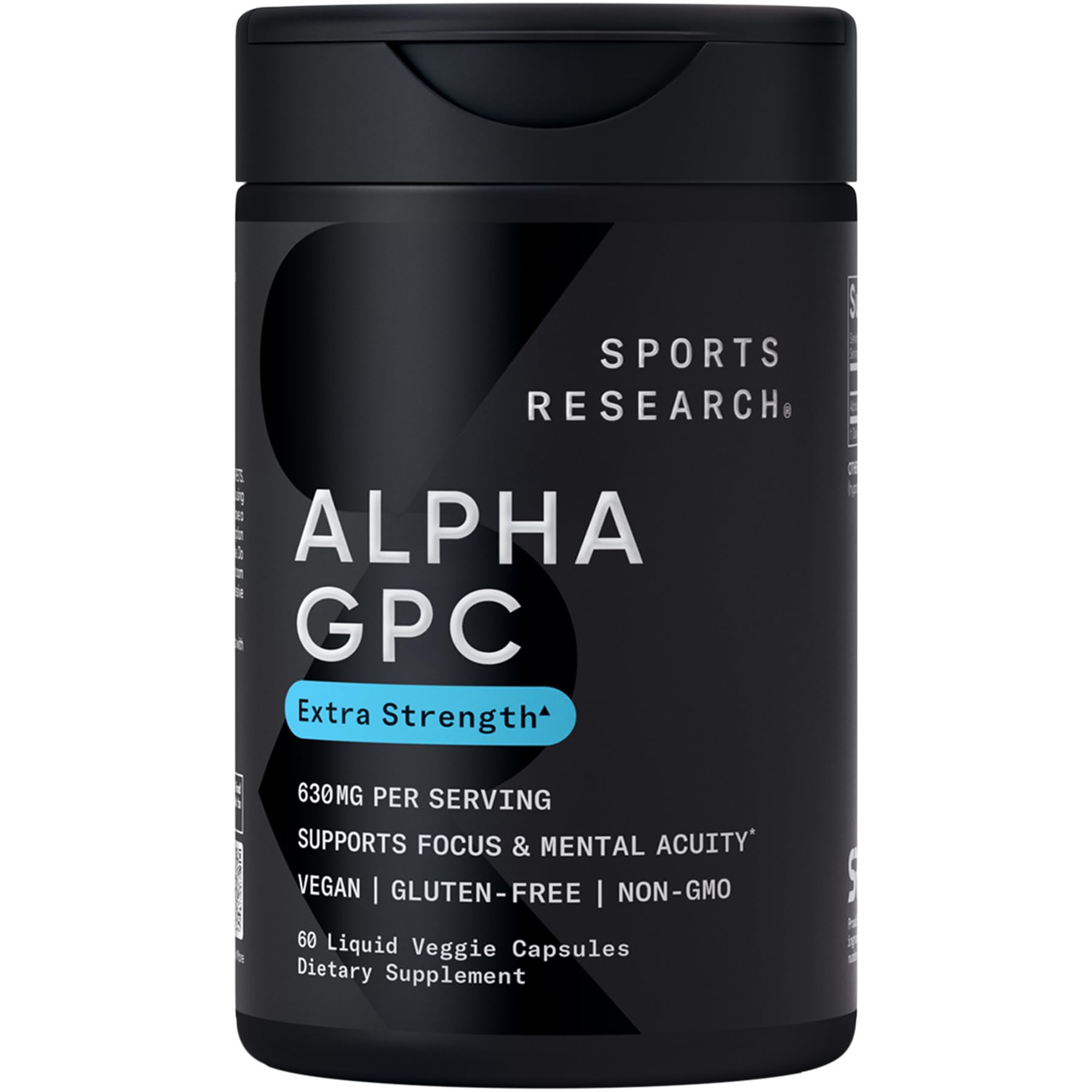 Sports Research envase frontal mostrando Alpha GPC y el beneficio de claridad
