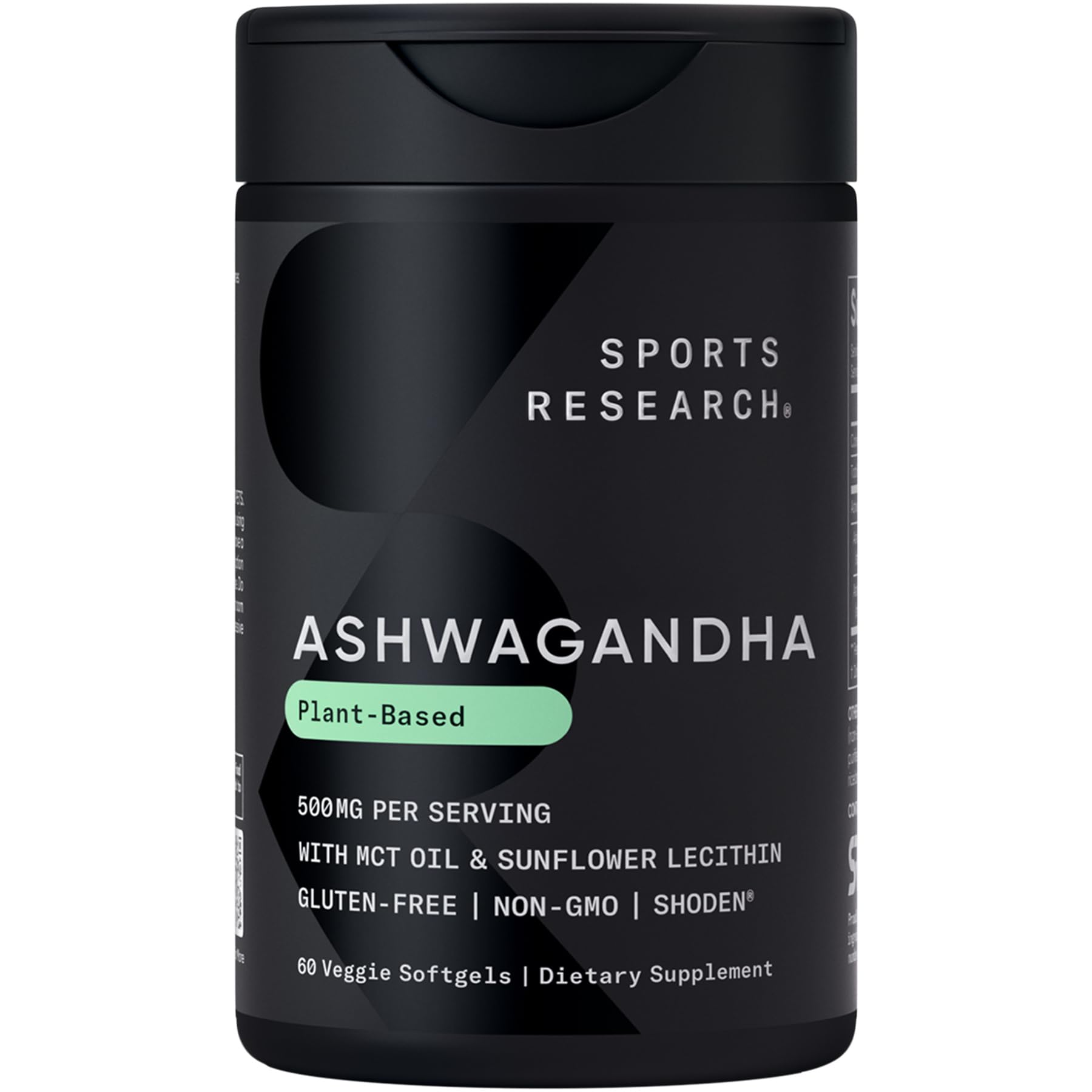 Sports Research envase frontal mostrando Ashwagandha y beneficio de relax