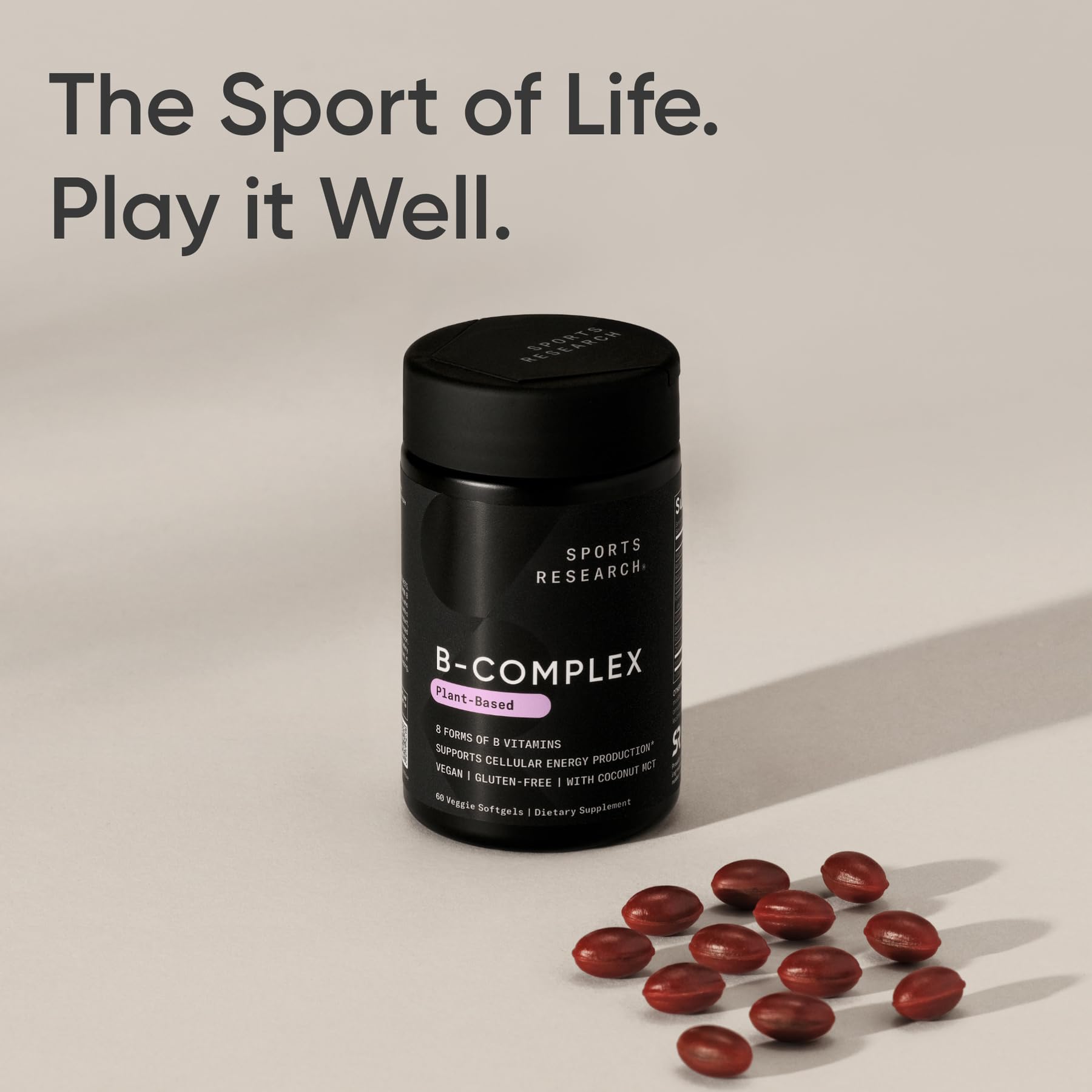 Sports Research destello de ingredientes activos folato y B12 en primer plano