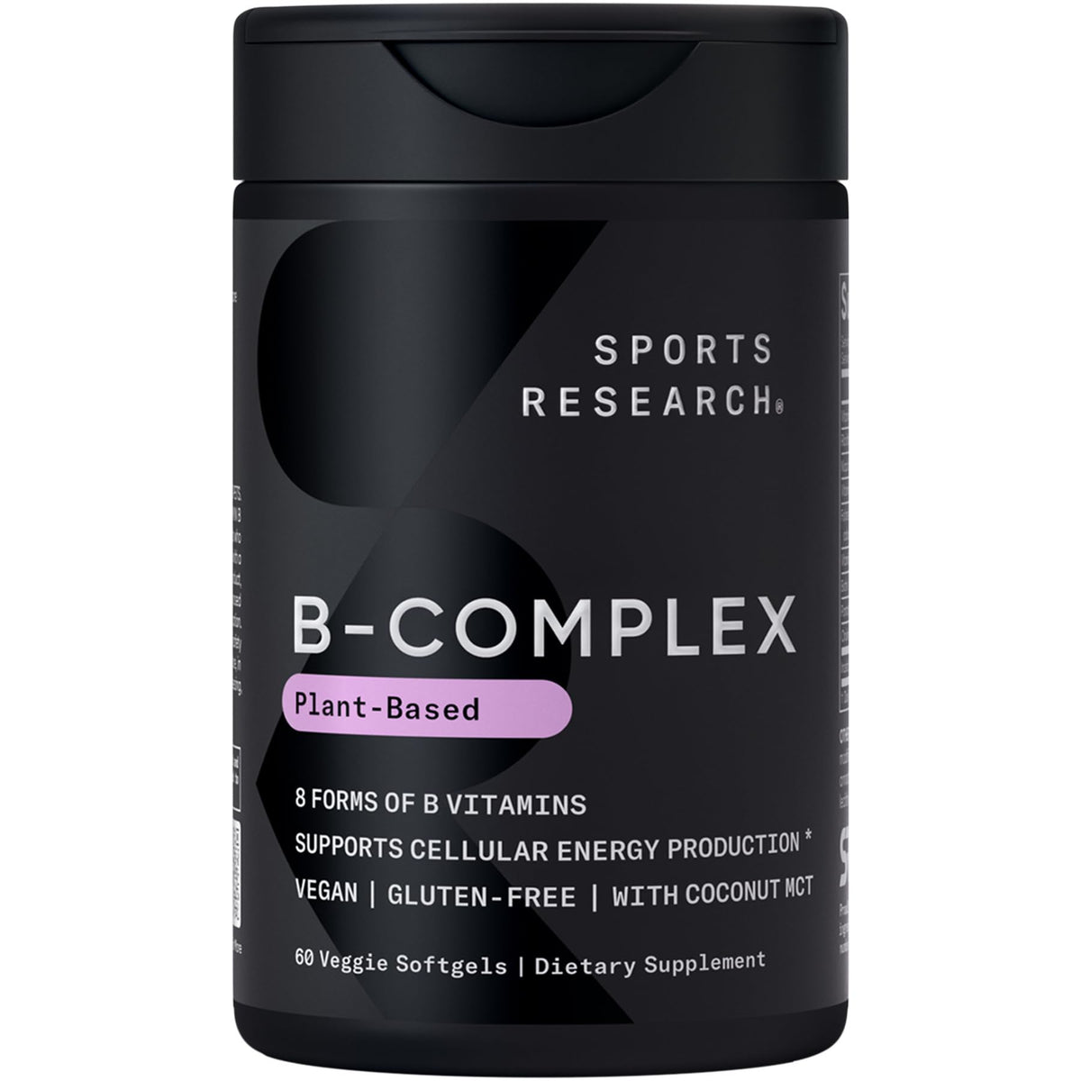 Sports Research frasco frontal mostrando 60 cápsulas y beneficios veganos