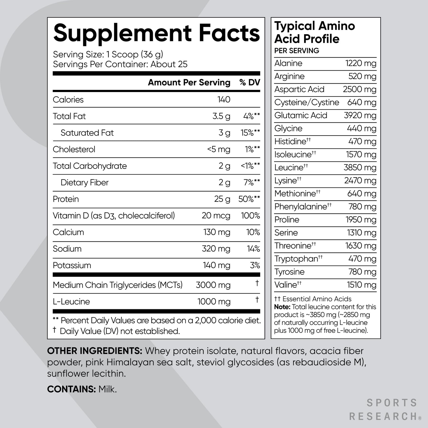 Sports Research batido servido en vaso demostrando mezcla suave y apetecible
