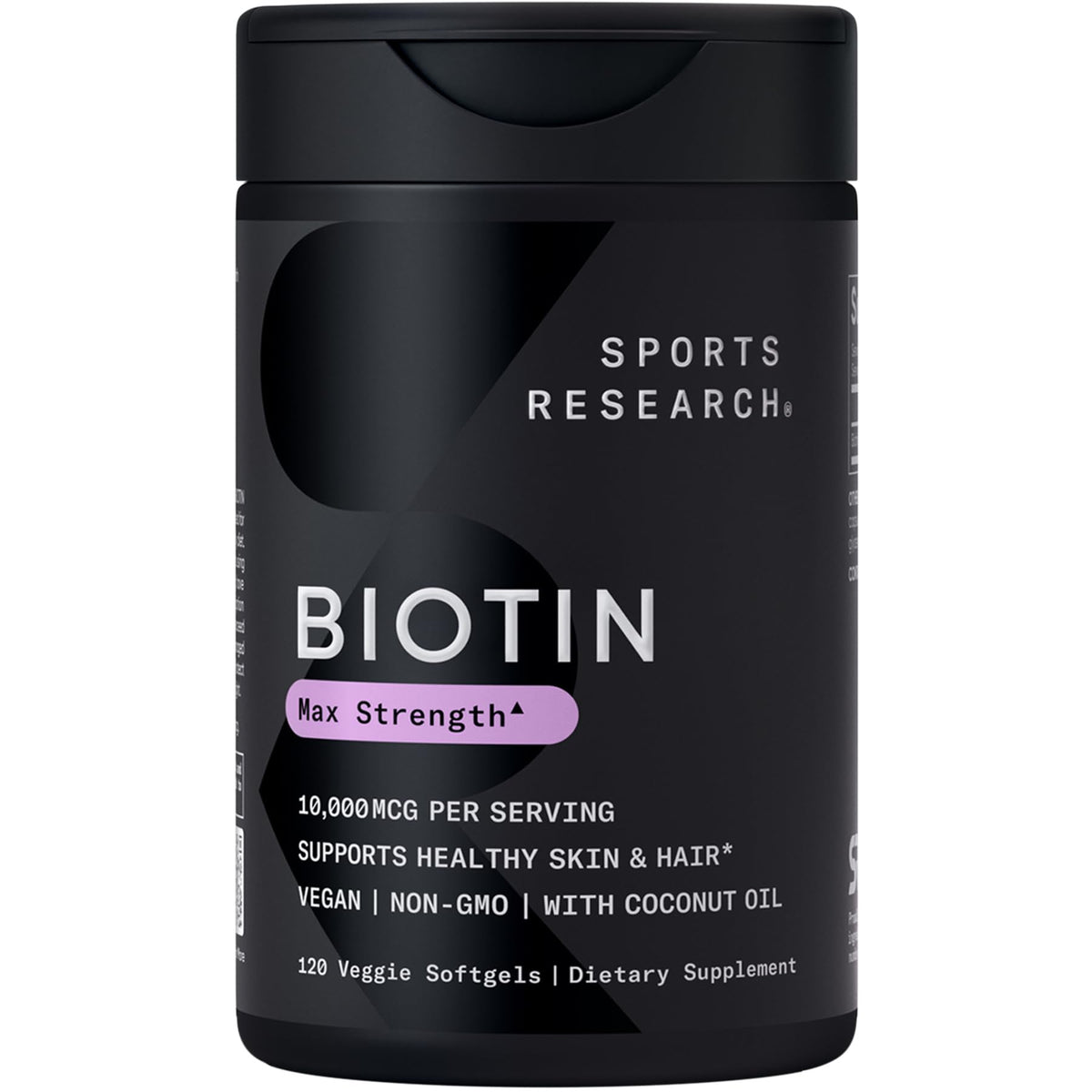 Sports Research frasco delantero que muestra 120 veggie softgels y claridad de ingrediente