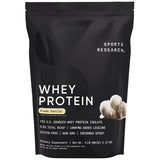 Sports Research bolsa frontal crema vainilla mostrando diseño y aporte proteico