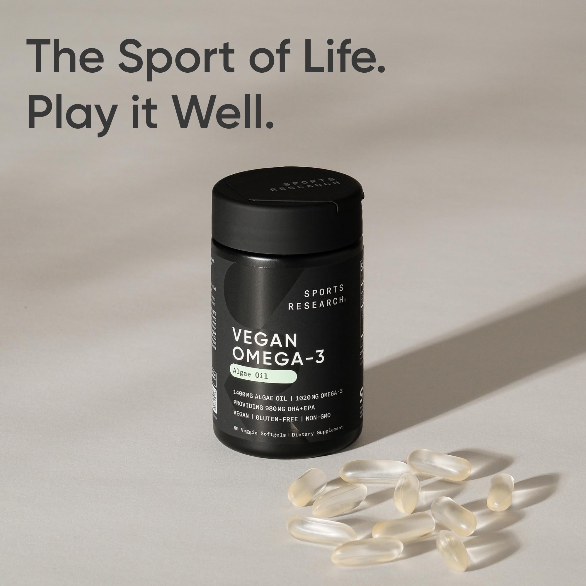 Sports Research sello de certificación Non‑GMO y Vegan Certified visible