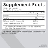 Sports Research etiqueta nutricional del CLA con información de 95% CLA activo