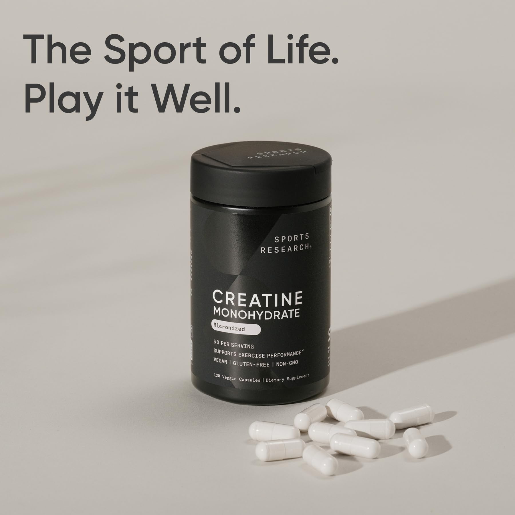 Sports Research textura de la cápsula enfatizando formulación micronizada y pureza