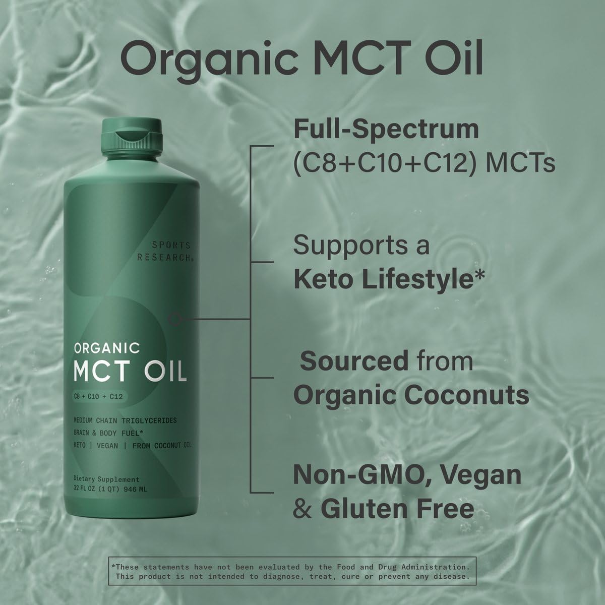 Etiqueta Sports Research con sellos USDA Organic y Non-GMO Project verificados