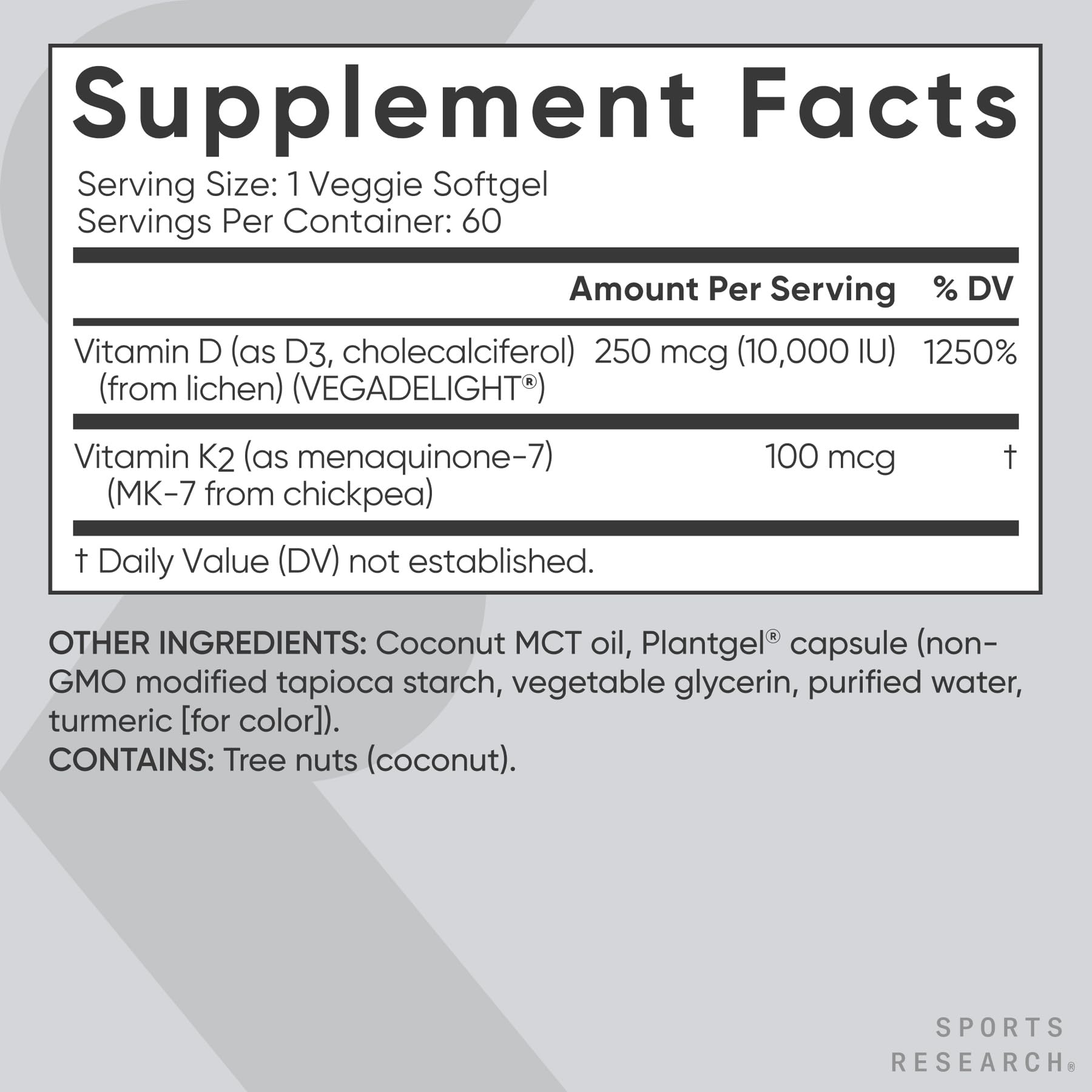 Sports Research etiqueta con certificaciones vegana y Non-GMO, claridad informativa