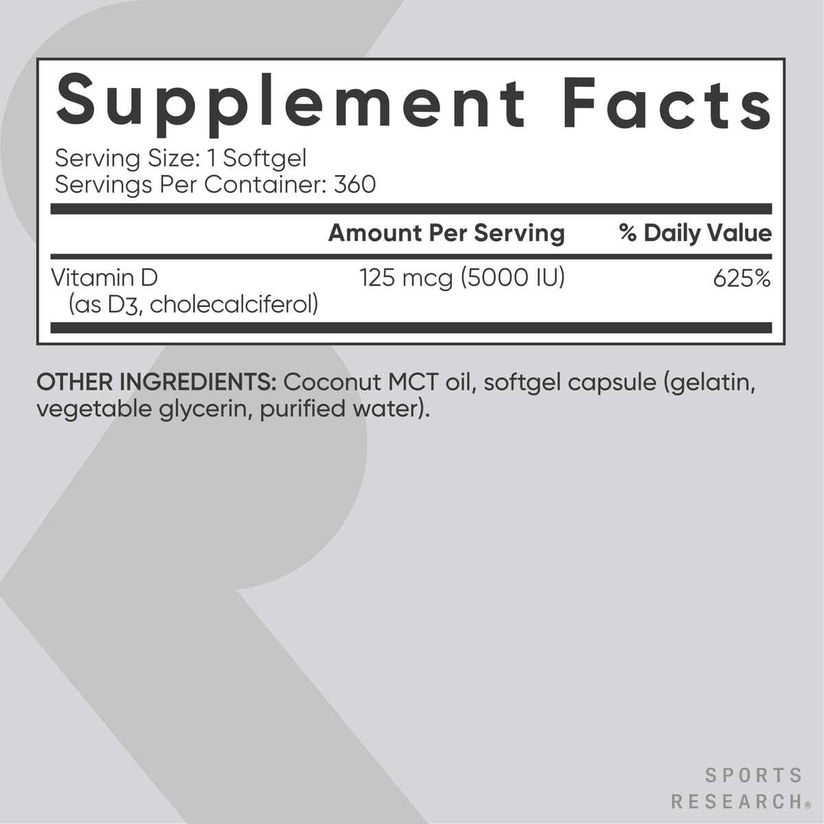 Sports Research etiqueta con información nutricional y sello de calidad verificable