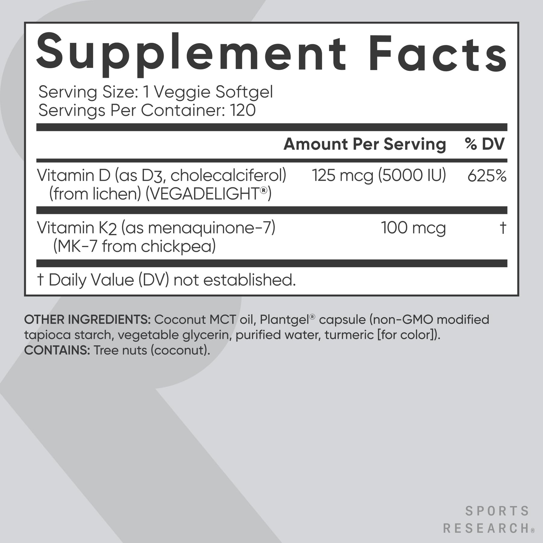 Sports Research etiqueta nutricional clara con dosis y certificaciones