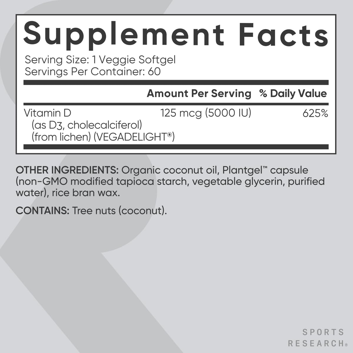 Sports Research etiqueta nutricional en primer plano mostrando ingredientes y dosis