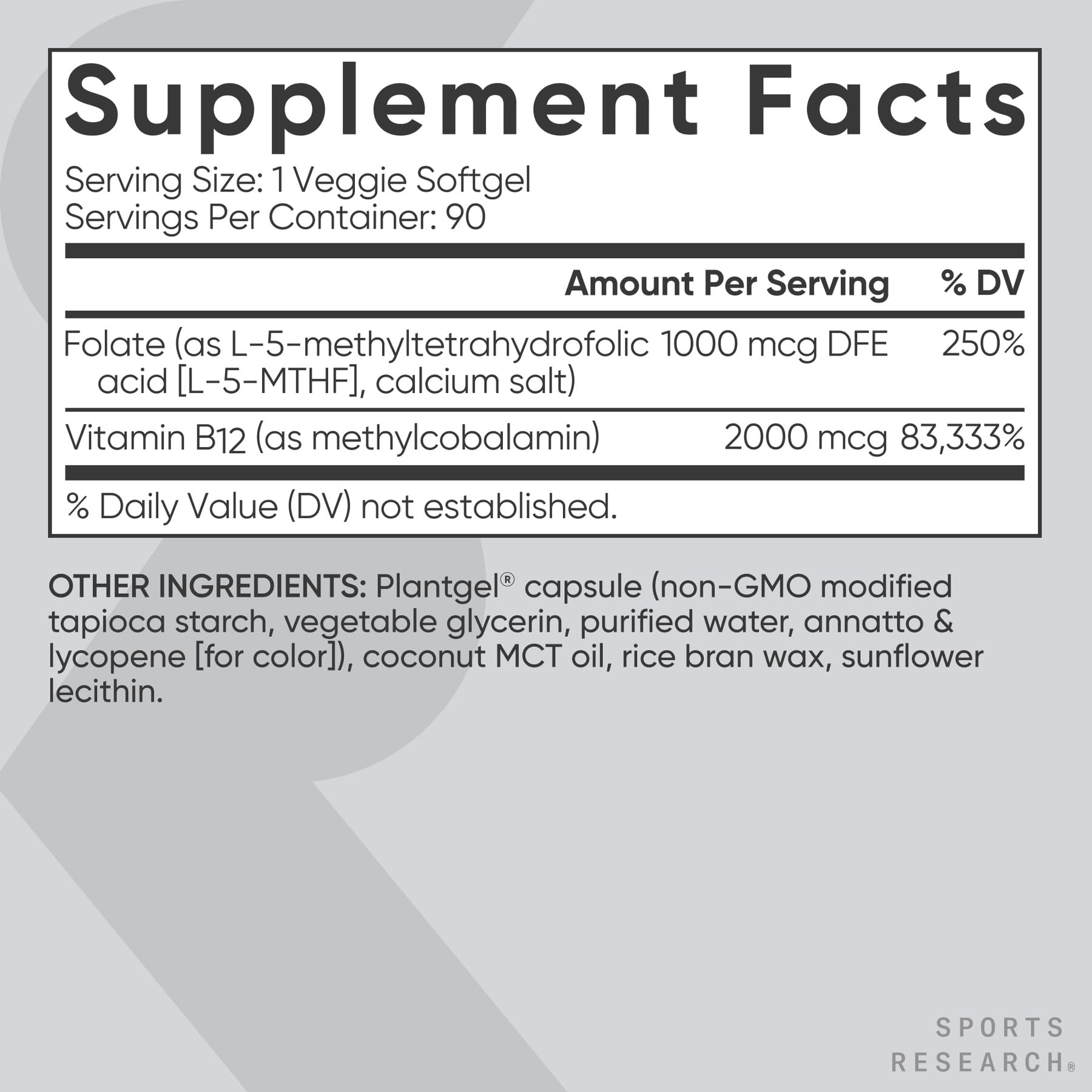 Etiqueta nutricional Sports Research enfocada en ingredientes activos y transparencia
