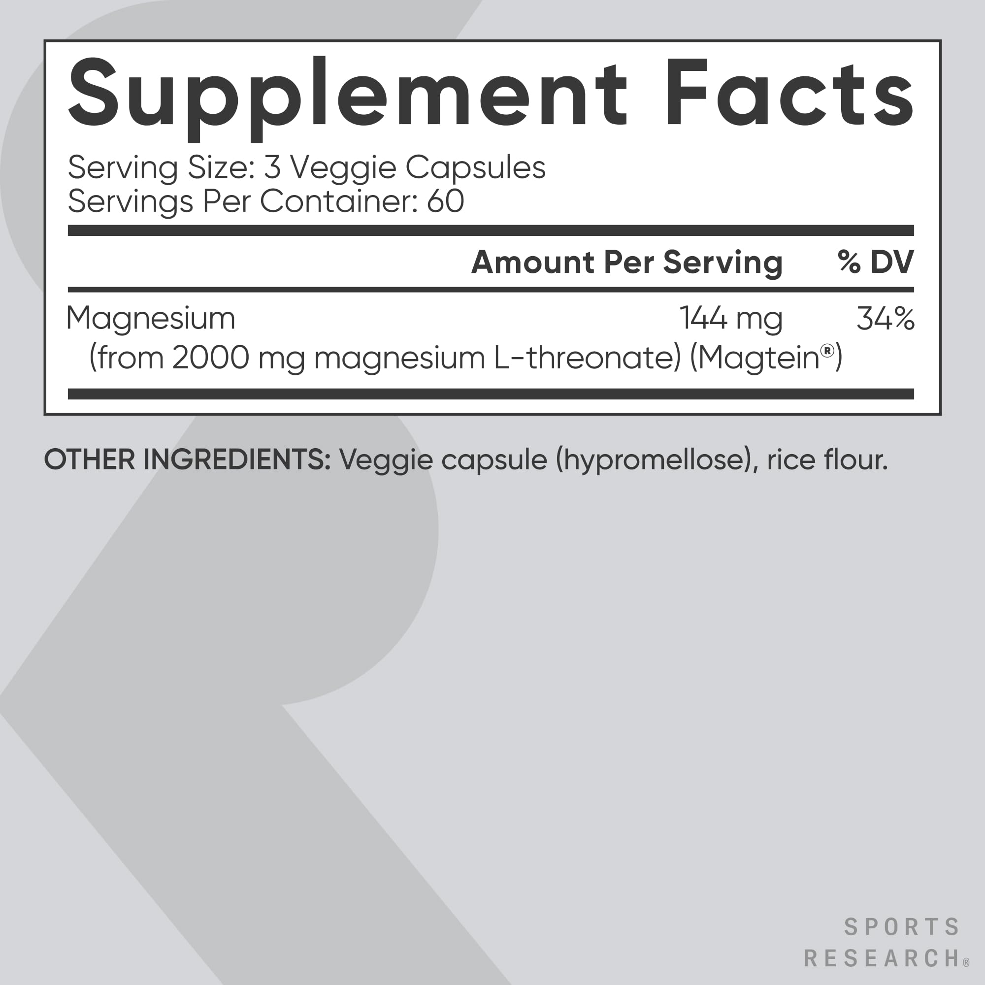 Sports Research etiqueta nutricional mostrando dosis y certificaciones claras