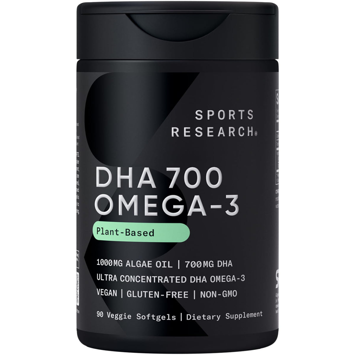 Sports Research frente del empaque muestra 90 Plantgels y beneficio vegano
