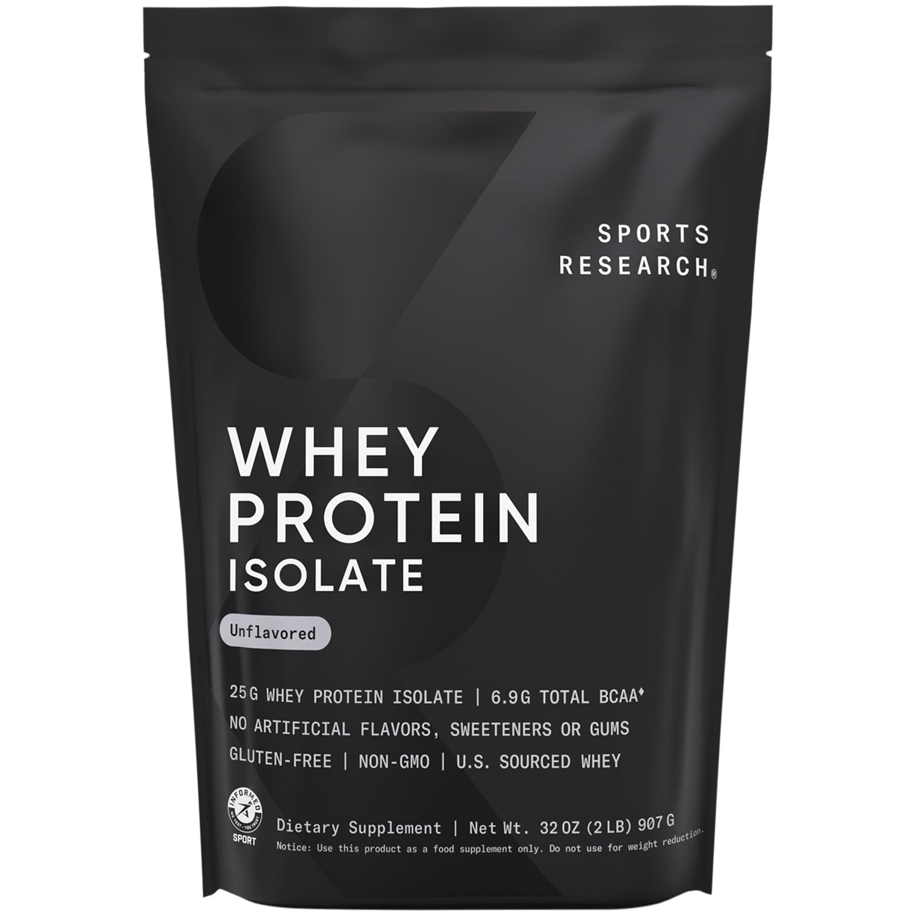 Sports Research empaque frontal mostrando 2 lb y beneficios proteicos