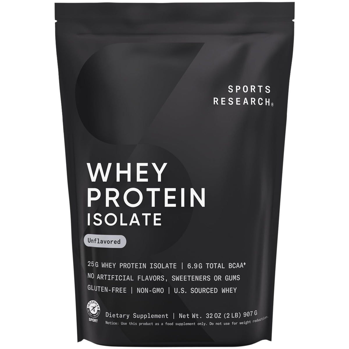 Sports Research empaque frontal mostrando 2 lb y beneficios proteicos