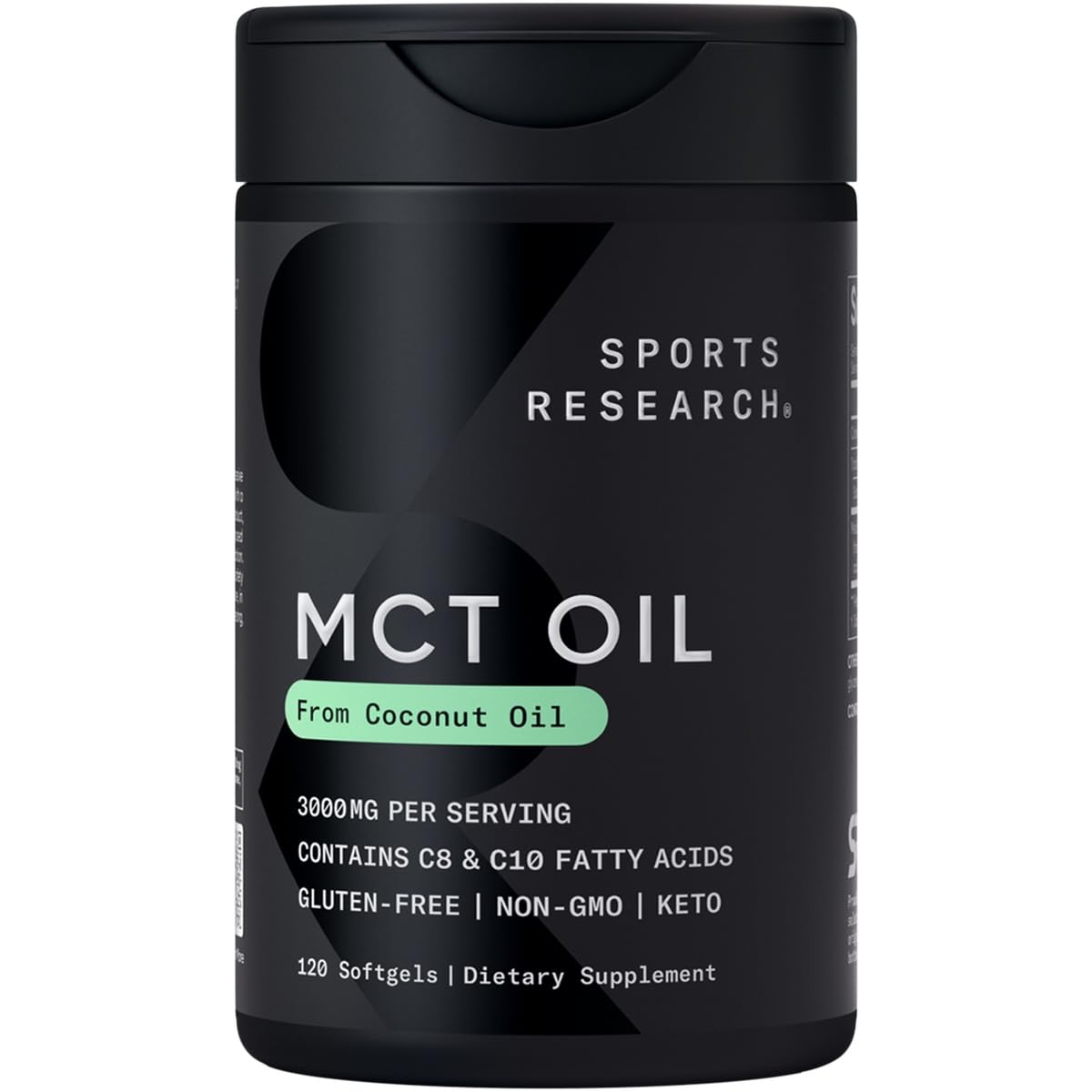 Sports Research envase frontal mostrando 120 softgels y beneficio de conveniencia