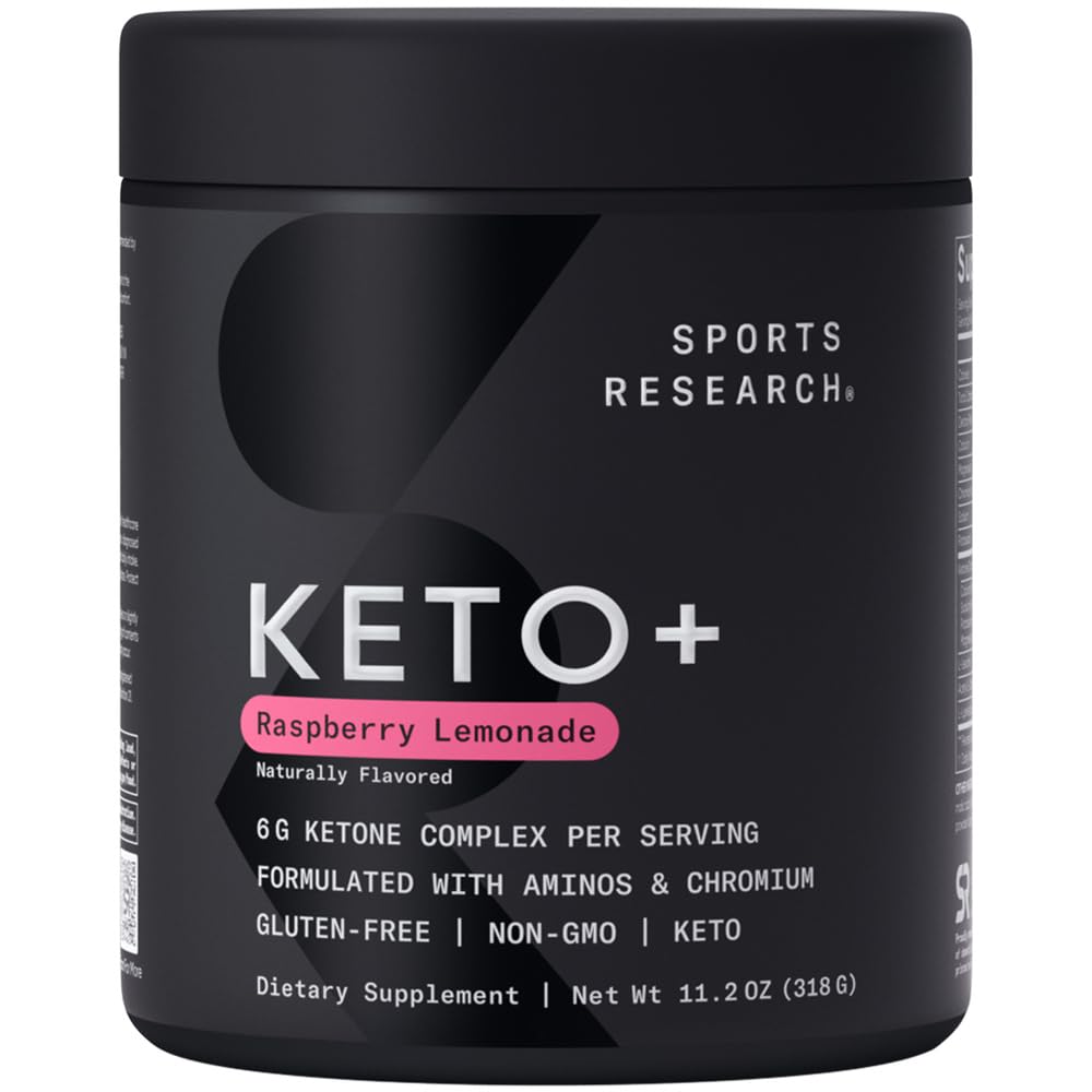 Sports Research frente del envase del polvo Raspberry Lemonade con diseño claro y beneficios visibles