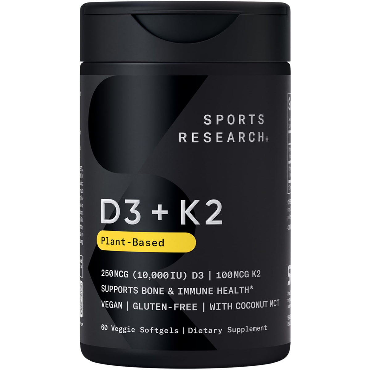 Sports Research frente del producto mostrando botella y marca, confianza en calidad