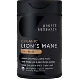 Sports Research envase frontal de Organic Lion's Mane 1800 mg, información clara y confiable