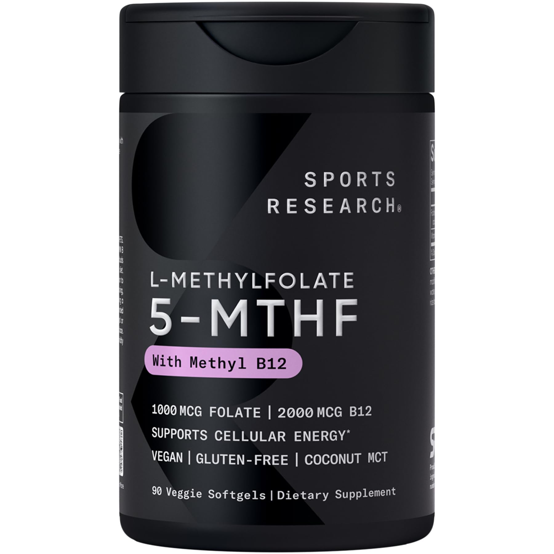 Sports Research frasco frontal de plantgels que muestra dosis clara y beneficio de absorción
