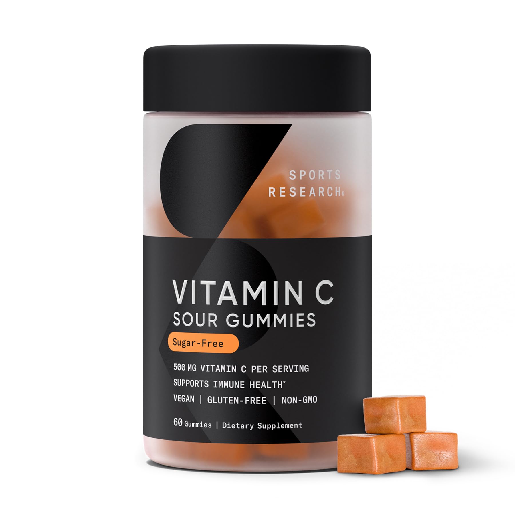 Sports Research envase frontal mostrando 60 gomitas y beneficio de conveniencia