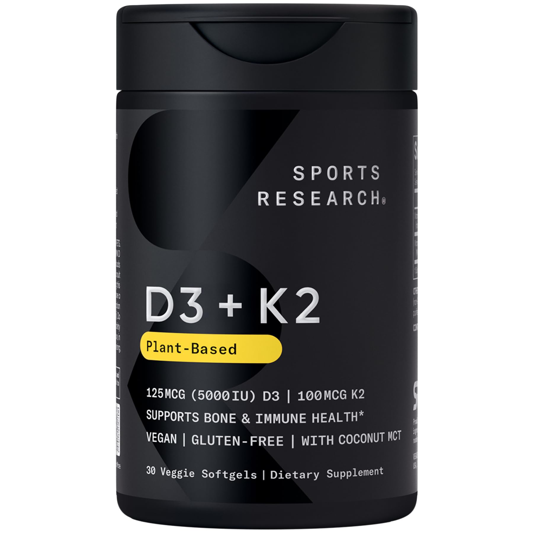 Sports Research frontal del envase mostrando el producto vegano y beneficios