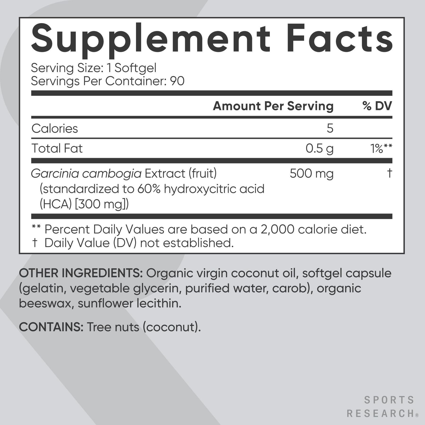 Sports Research etiqueta con ingredientes y certificaciones visibles
