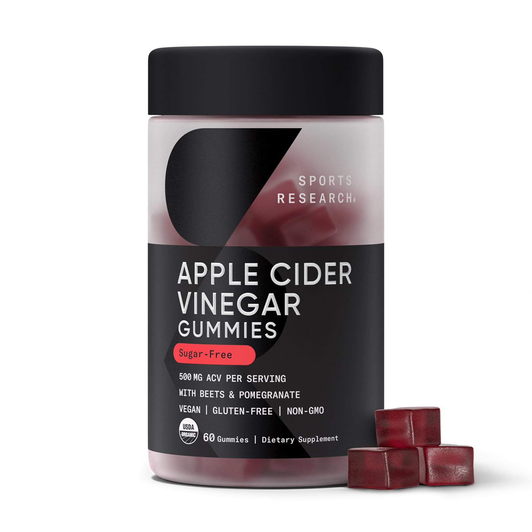 Sports Research frente del envase mostrando gomitas ACV y beneficios claros