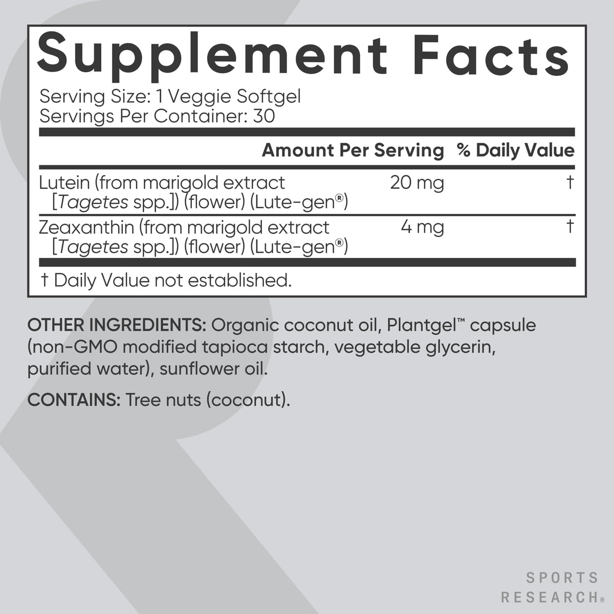 Sports Research flores de caléndula fuente del ingrediente Lute-Gen con trazabilidad