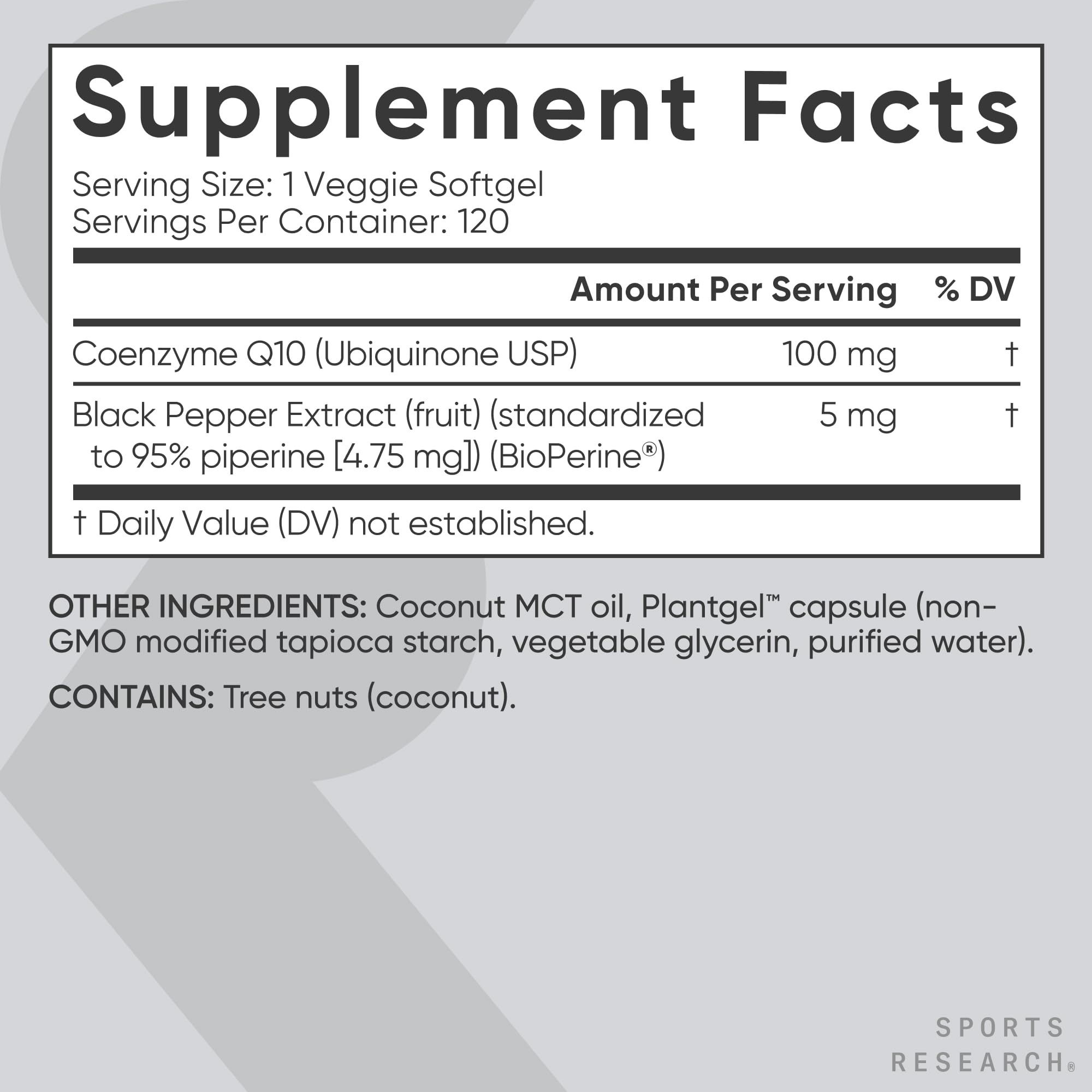 Sports Research ingredientes: aceite de coco y BioPerine destacados para absorción