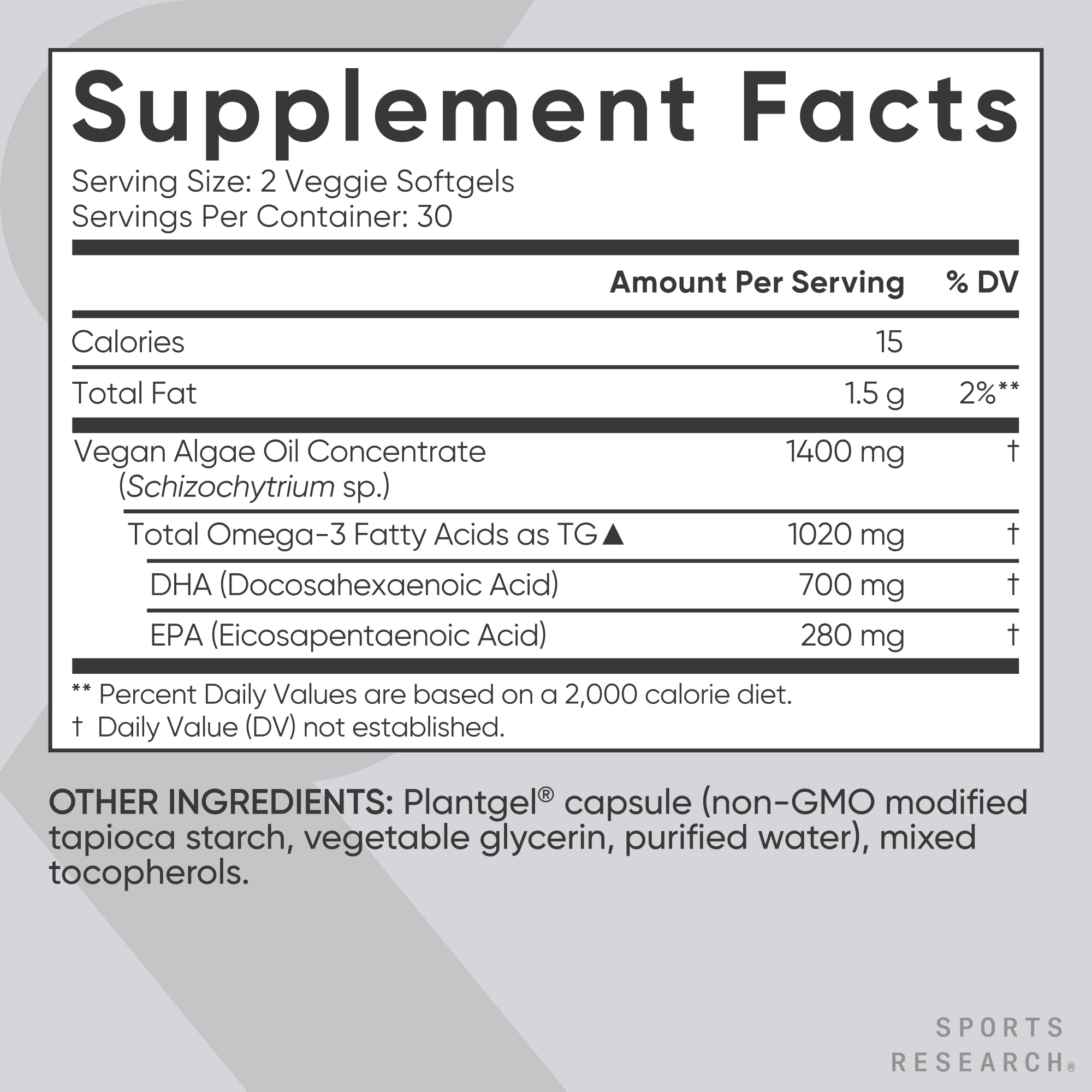 Sports Research etiqueta de ingredientes limpia y lista de nutrientes