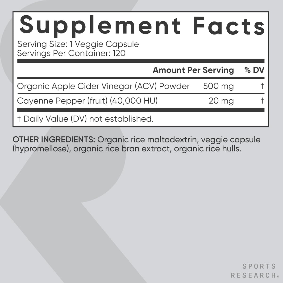 Sports Research etiqueta de ingredientes y pruebas de terceros para transparencia