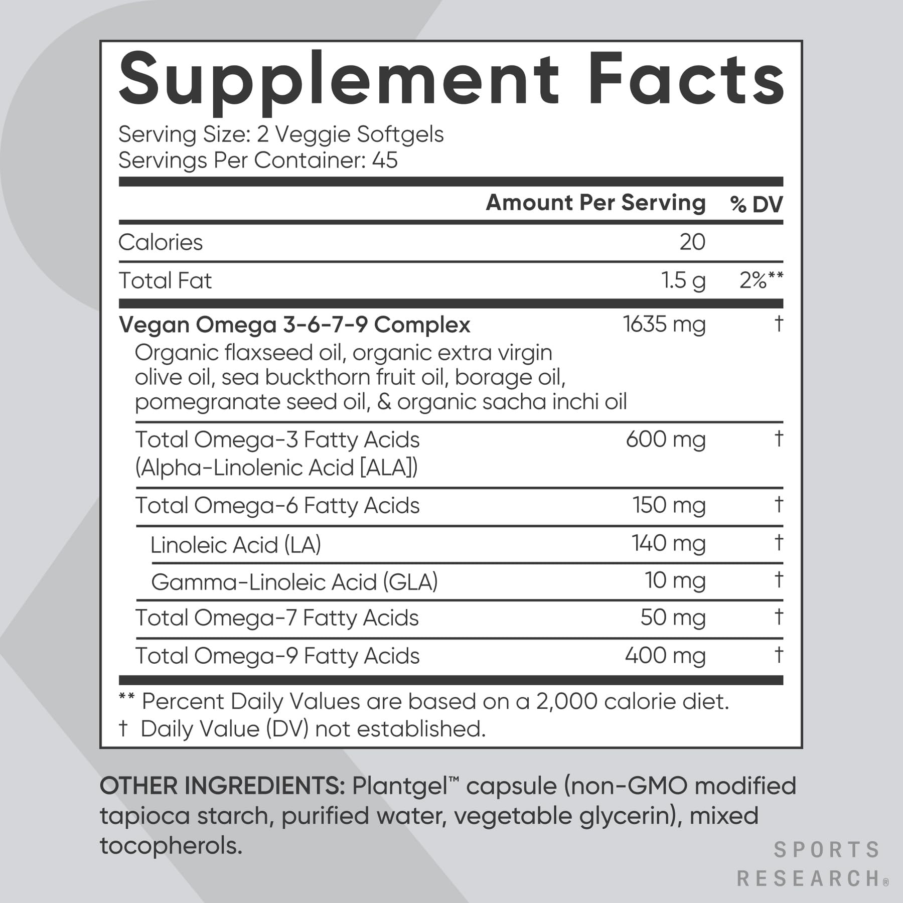Sports Research mezcla de seis aceites vegetales ilustrada para variedad de omegas