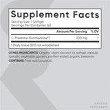 Sports Research Suntheanine en cápsula señalando forma patentada y beneficio