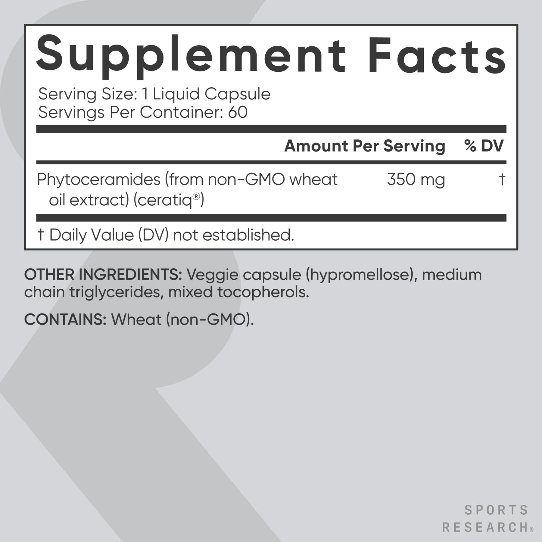 Sports Research etiqueta con Ceratiq y lista de ingredientes verificados