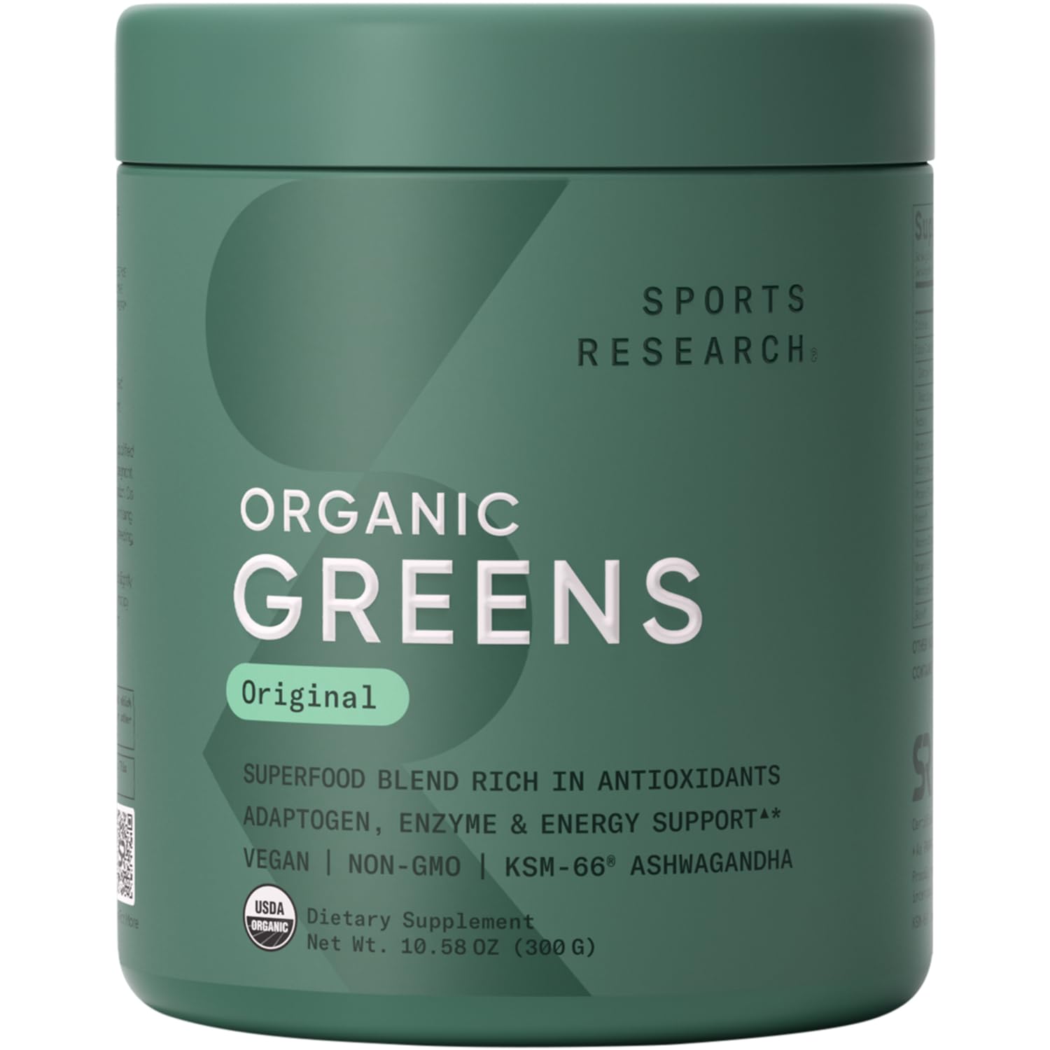 Sports Research frente del envase mostrando el etiquetado orgánico y beneficio nutricional