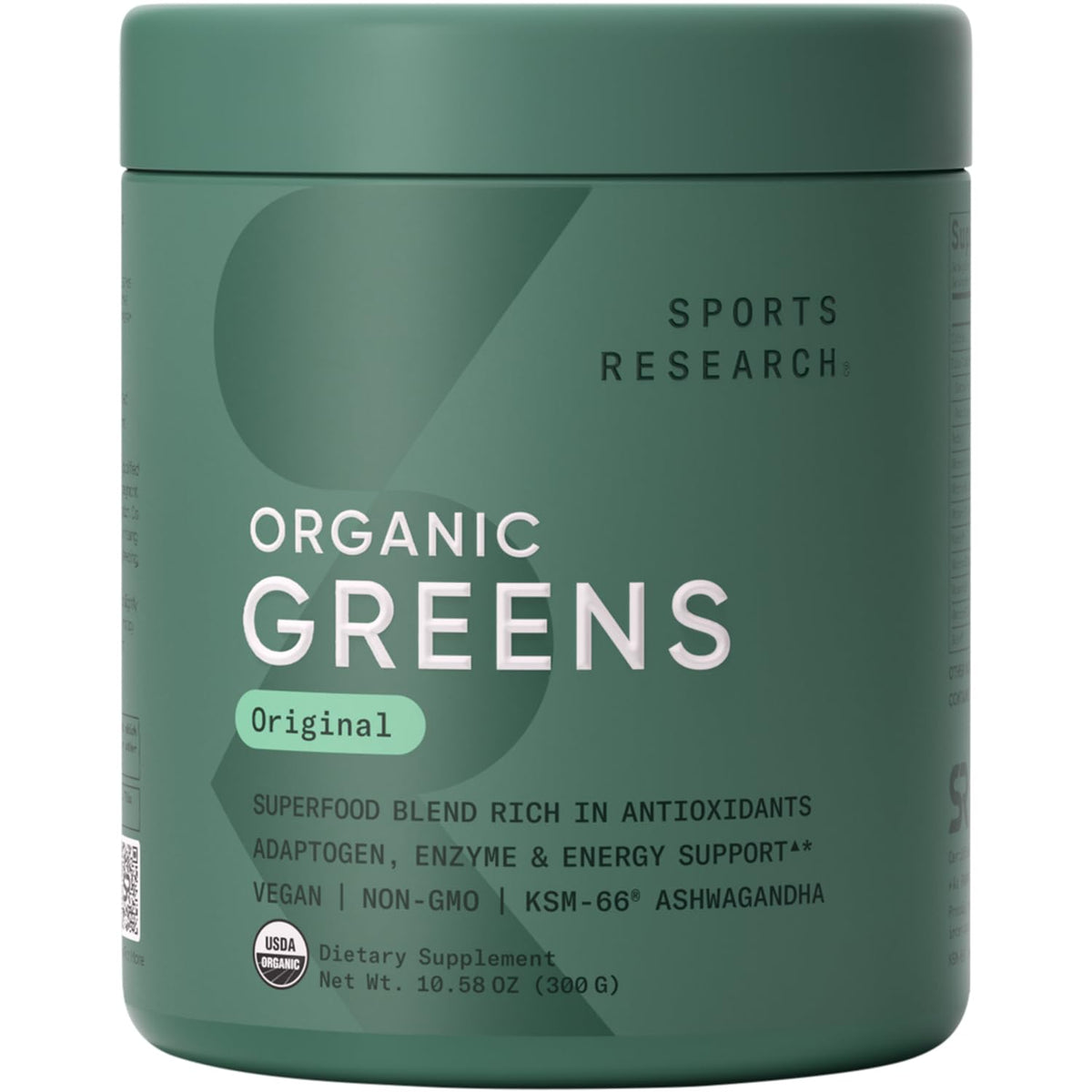 Sports Research frente del envase mostrando el etiquetado orgánico y beneficio nutricional